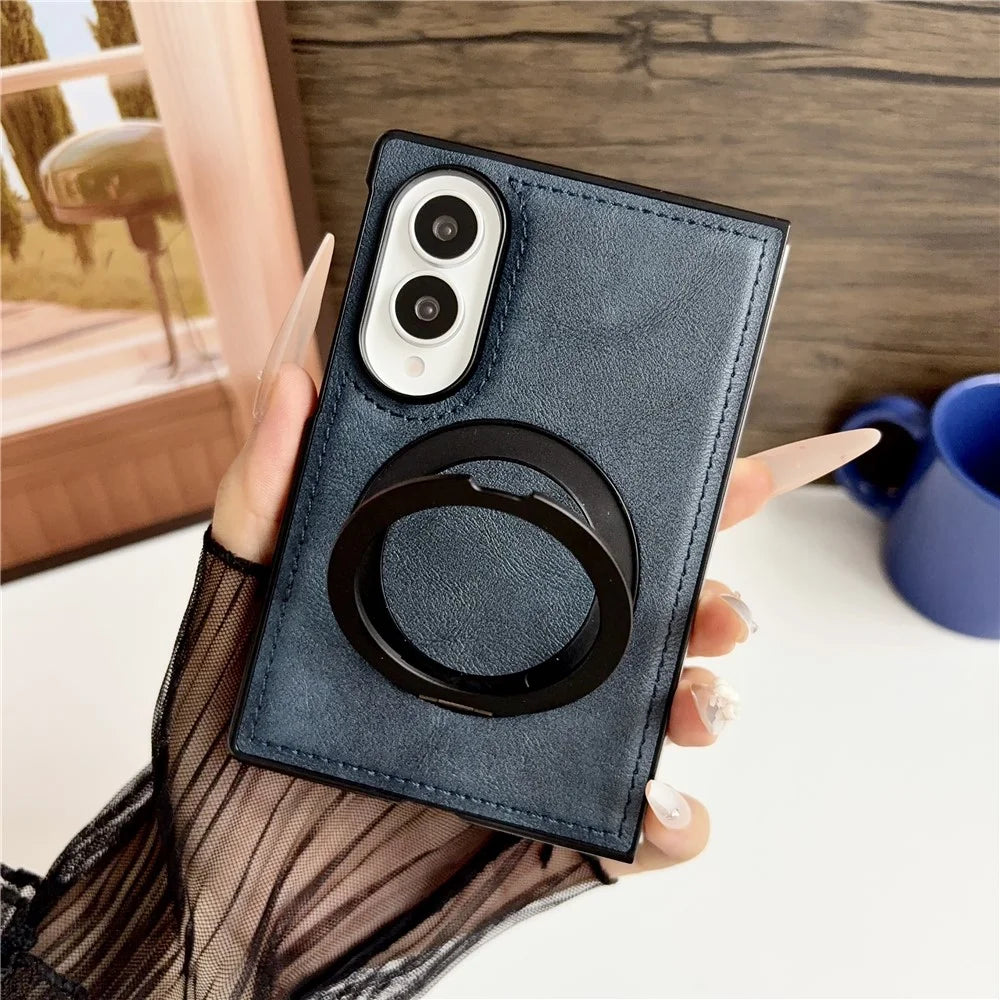 For Samsung Galaxy Z Fold8 Case Rotating Magnetic Kickstand PU Leather Phone Back Cover - Blue - 2