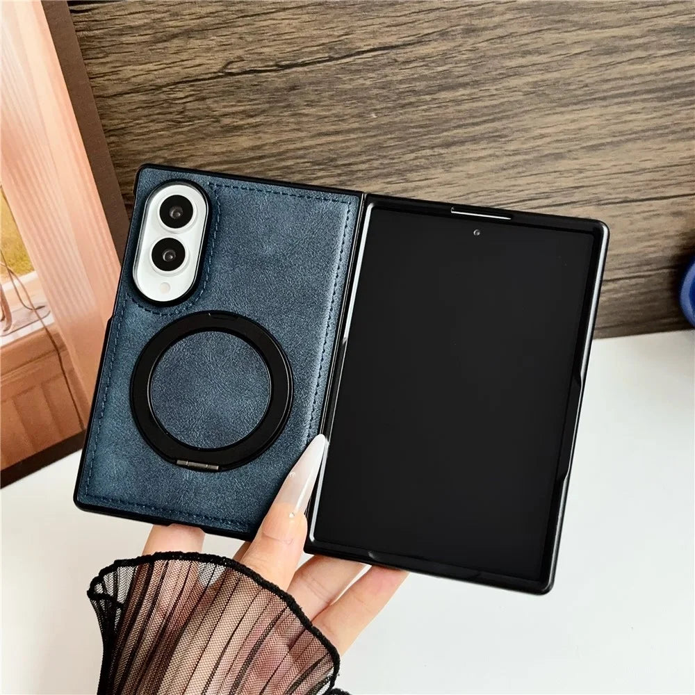 For Samsung Galaxy Z Fold8 Case Rotating Magnetic Kickstand PU Leather Phone Back Cover - Blue - 3