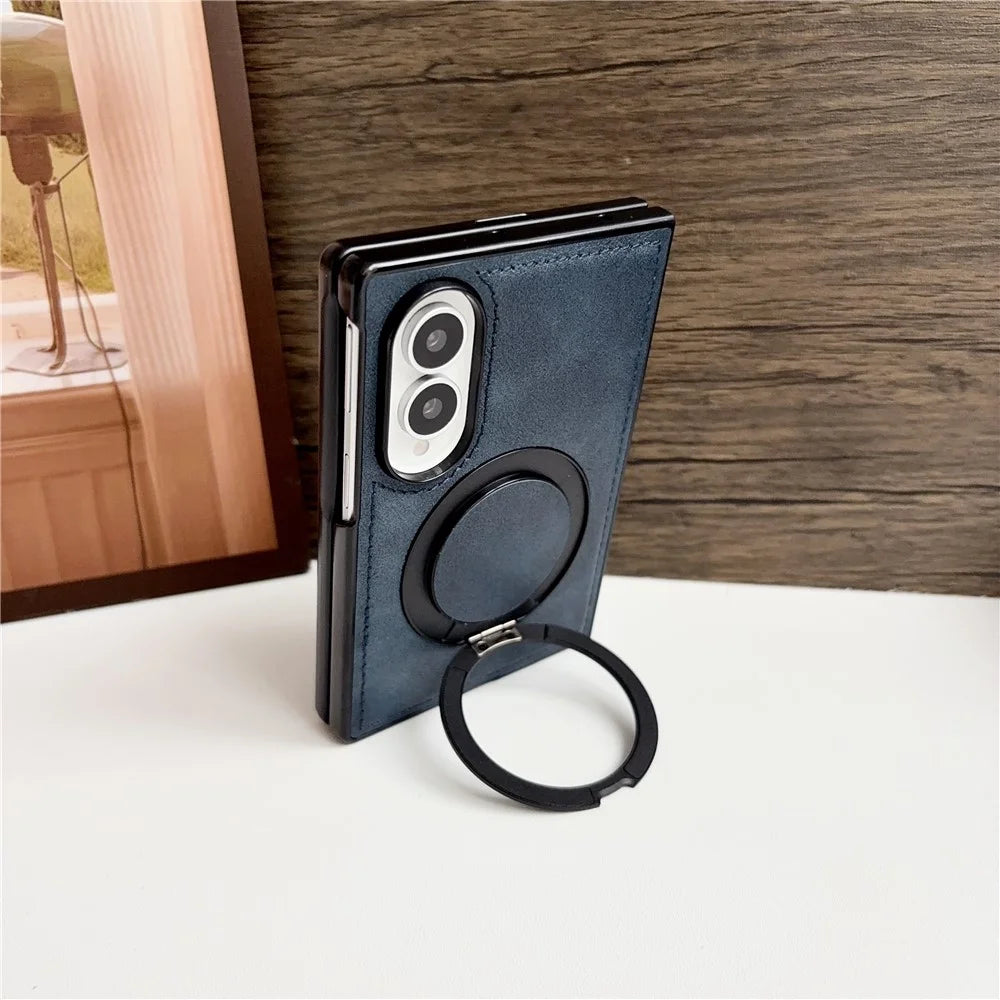 For Samsung Galaxy Z Fold8 Case Rotating Magnetic Kickstand PU Leather Phone Back Cover - Blue - 4
