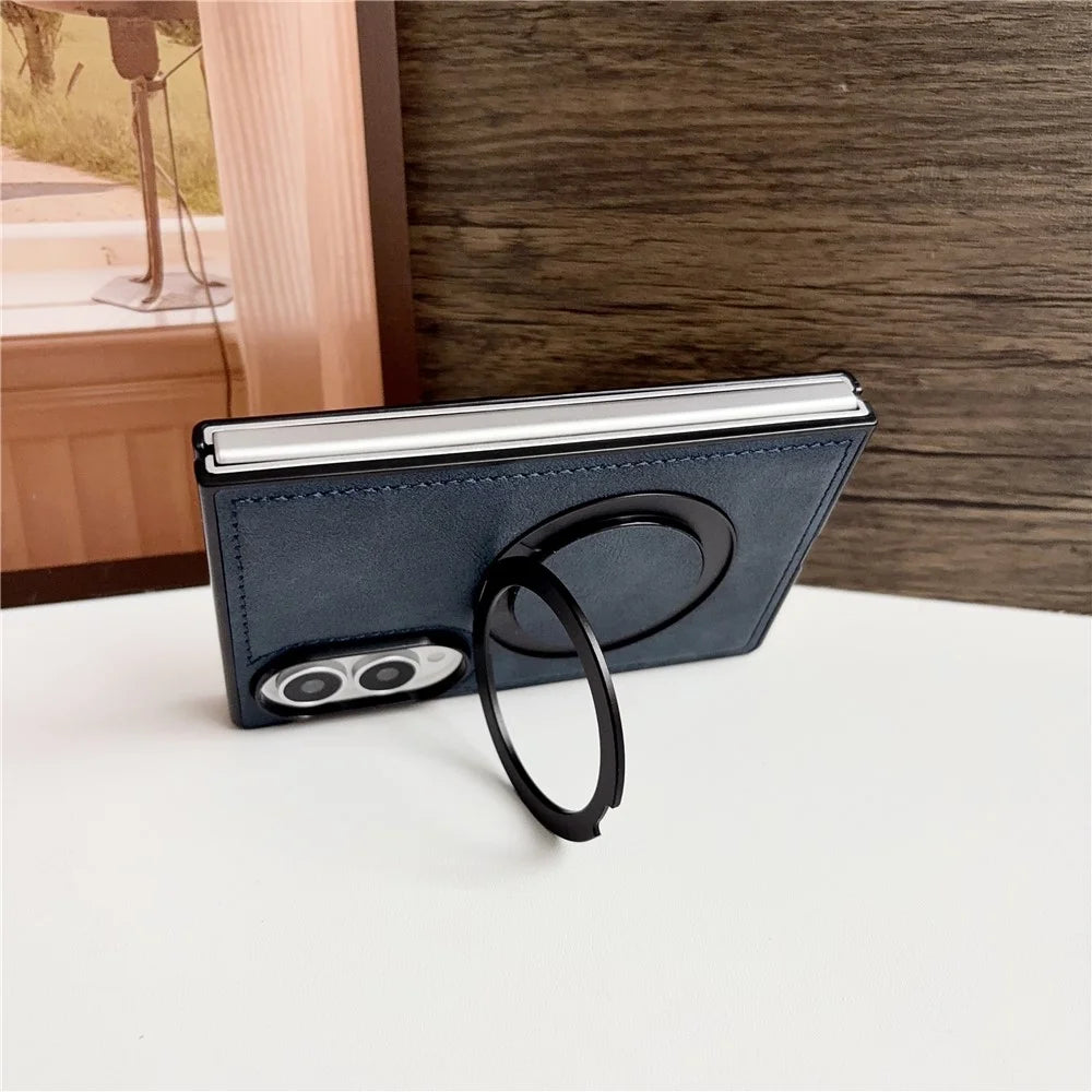 For Samsung Galaxy Z Fold8 Case Rotating Magnetic Kickstand PU Leather Phone Back Cover - Blue - 5