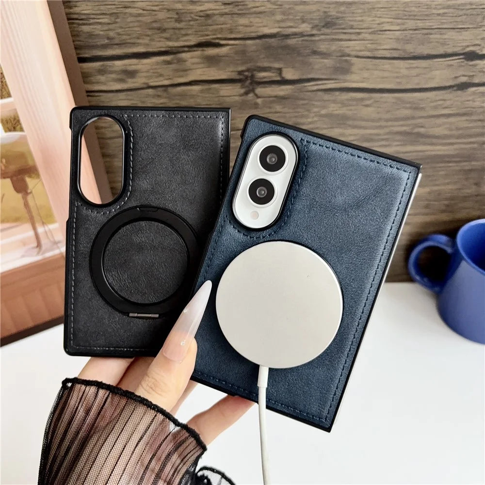 For Samsung Galaxy Z Fold8 Case Rotating Magnetic Kickstand PU Leather Phone Back Cover - Blue - 7