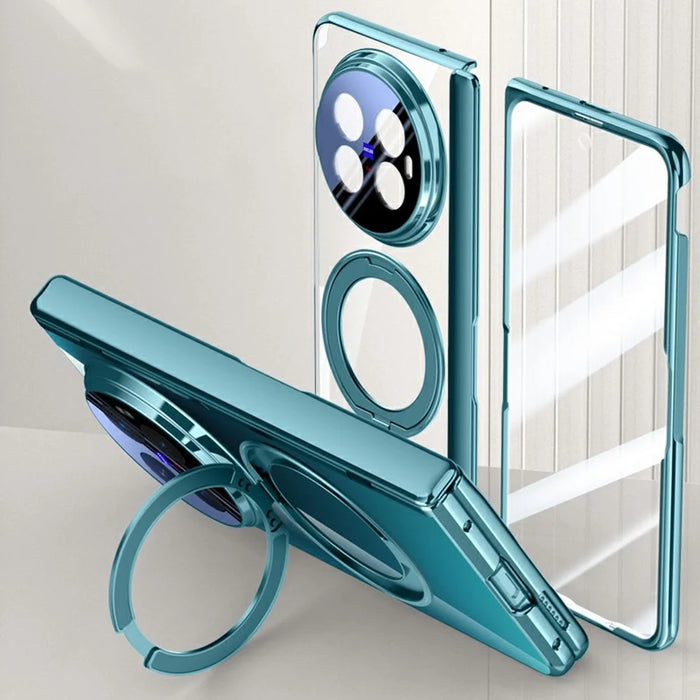 For vivo X Fold6 5G Magnetic Case Kickstand Electroplated PC Phone Cover Built-In Screen Protector - Blue - 1