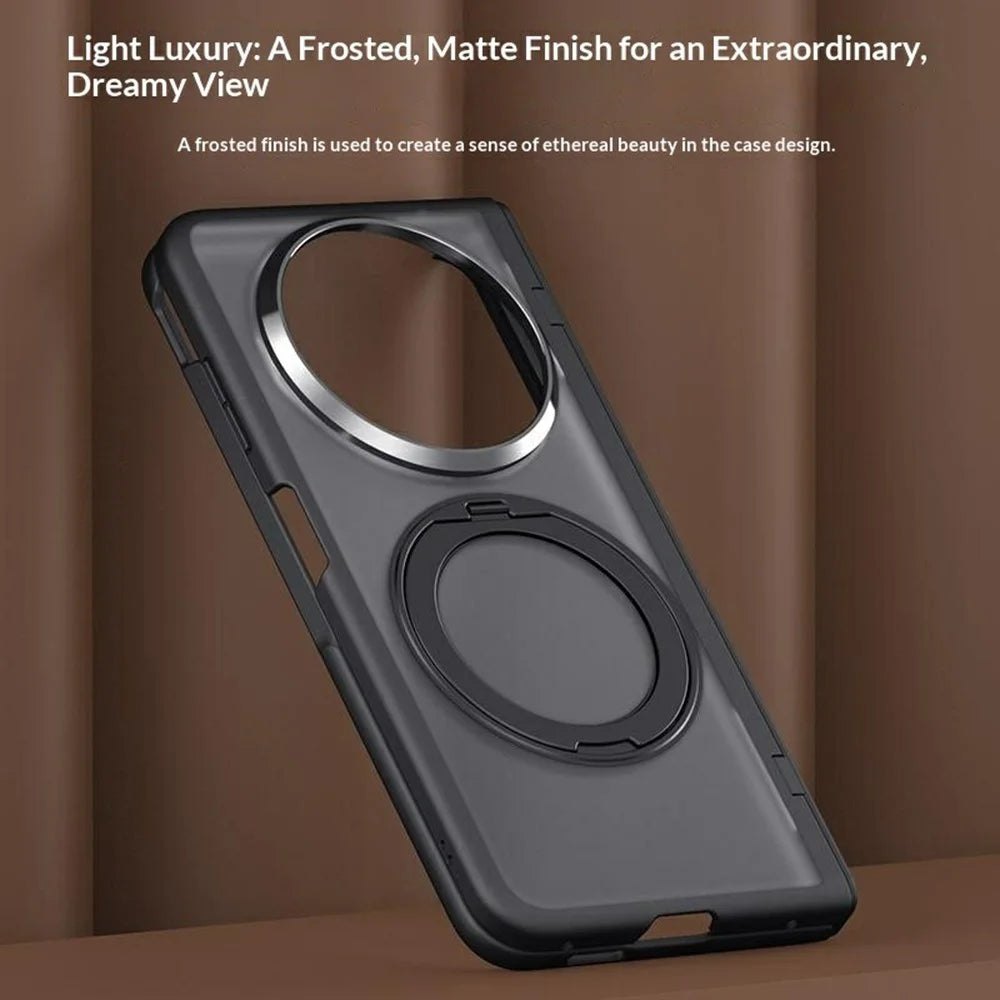 For vivo X Fold6 5G Case Magnetic Kickstand PC + TPU Matte Phone Cover with Tempered Glass Screen Protector - Black - 3