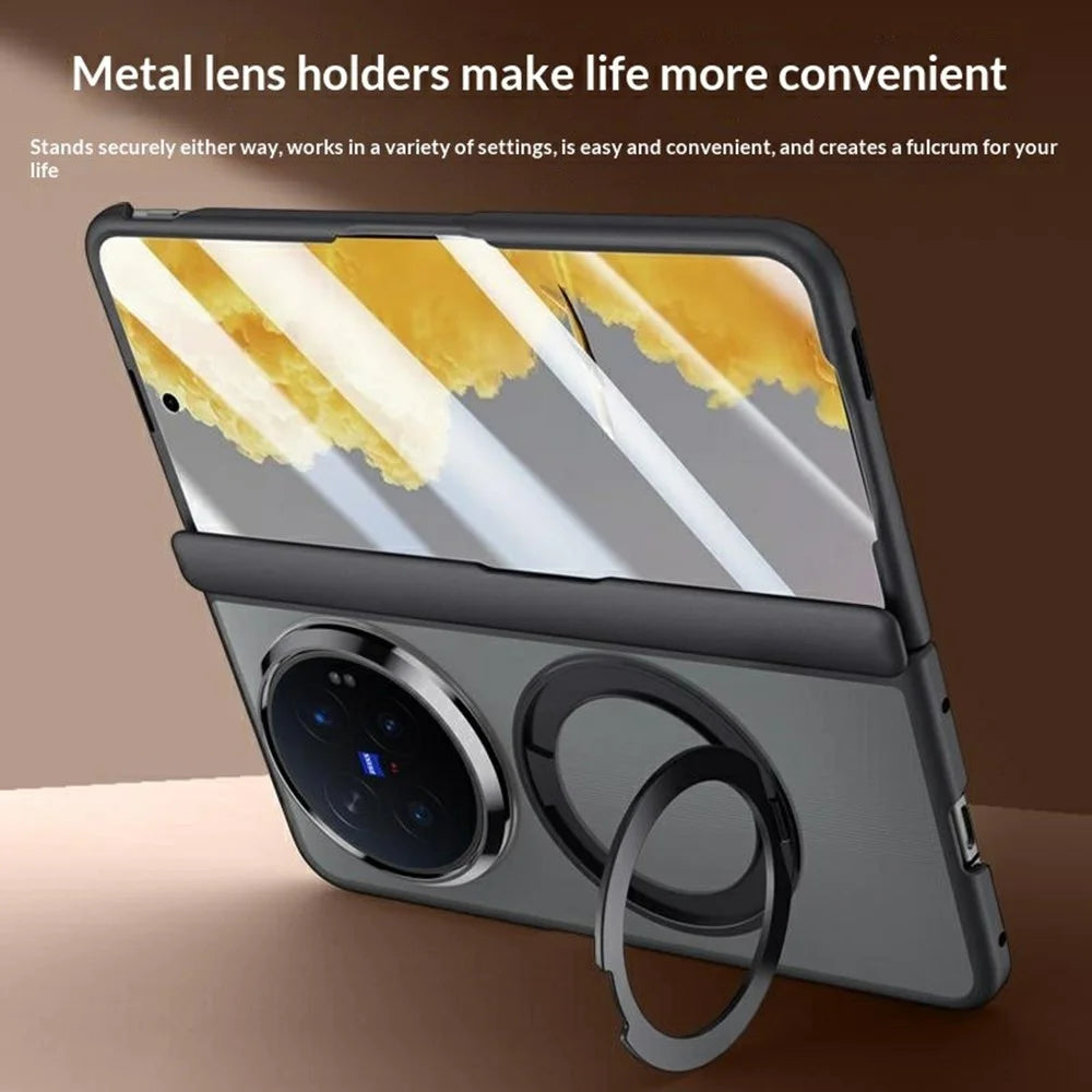 For vivo X Fold6 5G Case Magnetic Kickstand PC + TPU Matte Phone Cover with Tempered Glass Screen Protector - Black - 5