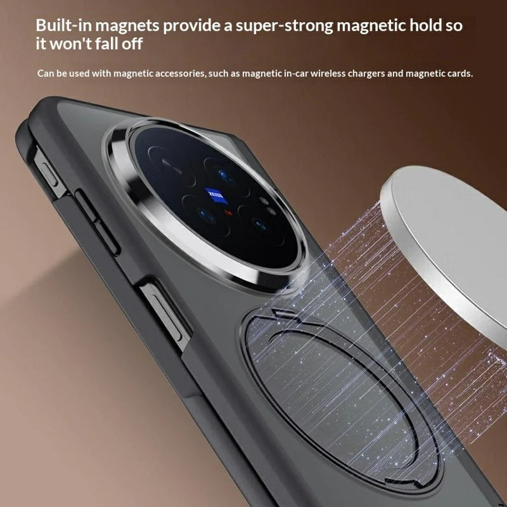For vivo X Fold6 5G Case Magnetic Kickstand PC + TPU Matte Phone Cover with Tempered Glass Screen Protector - Black - 6