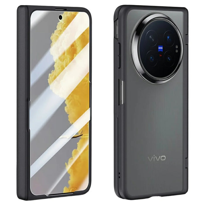For vivo X Fold6 5G Case PC + TPU Matte Phone Cover with Tempered Glass Screen Protector - Black - 1