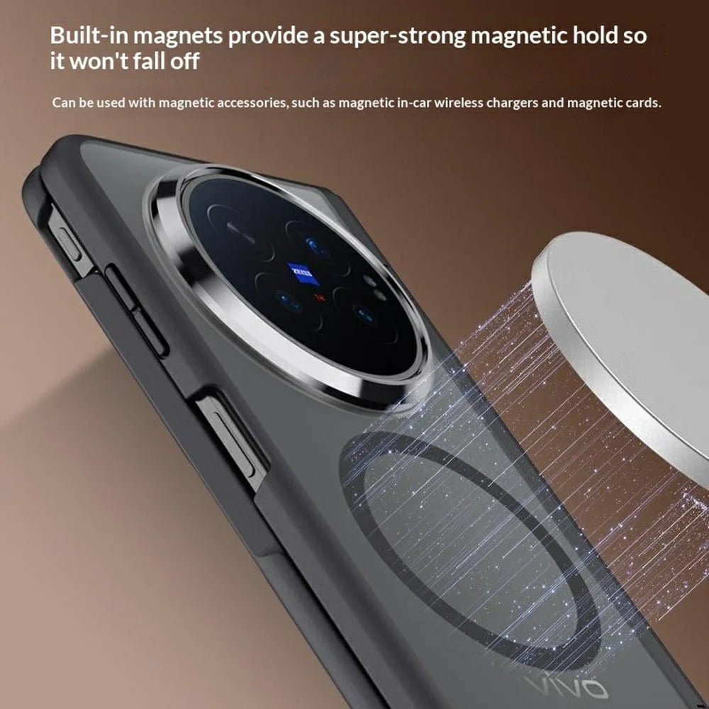 For vivo X Fold6 5G Magnetic Case PC + TPU Matte Phone Cover with Tempered Glass Screen Protector - Black - 6