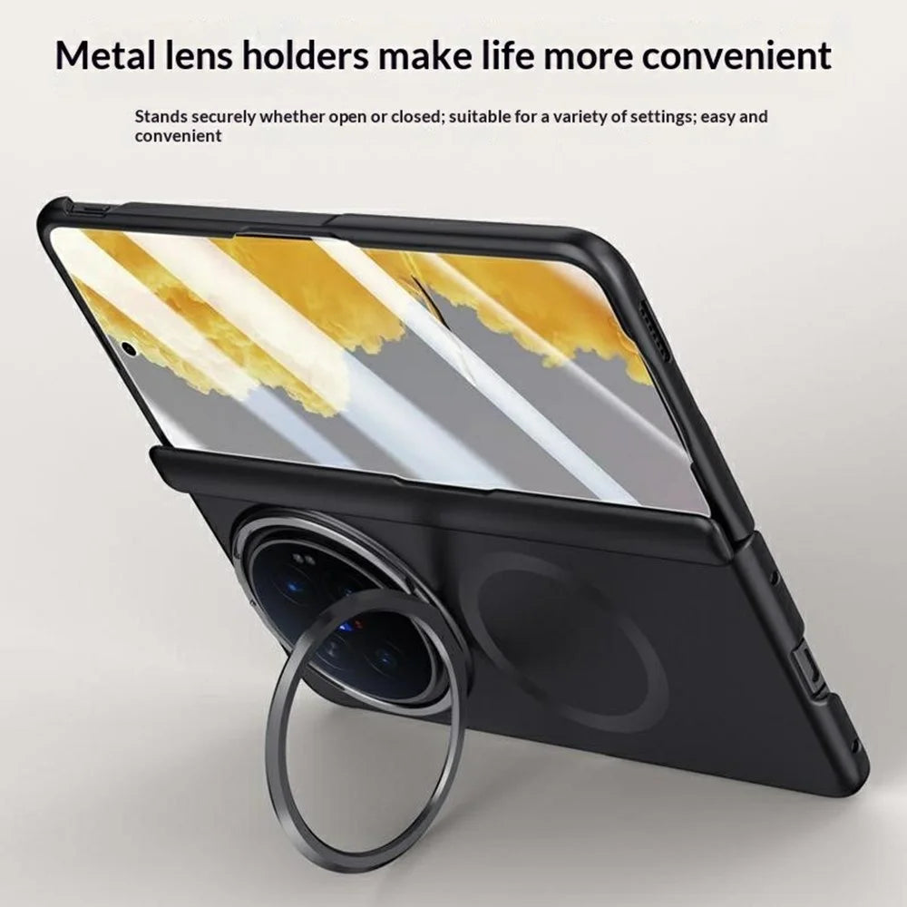 For vivo X Fold6 5G Magnetic Case Hard PC Phone Cover with HD Tempered Glass Film, Lens Kickstand - Black - 4