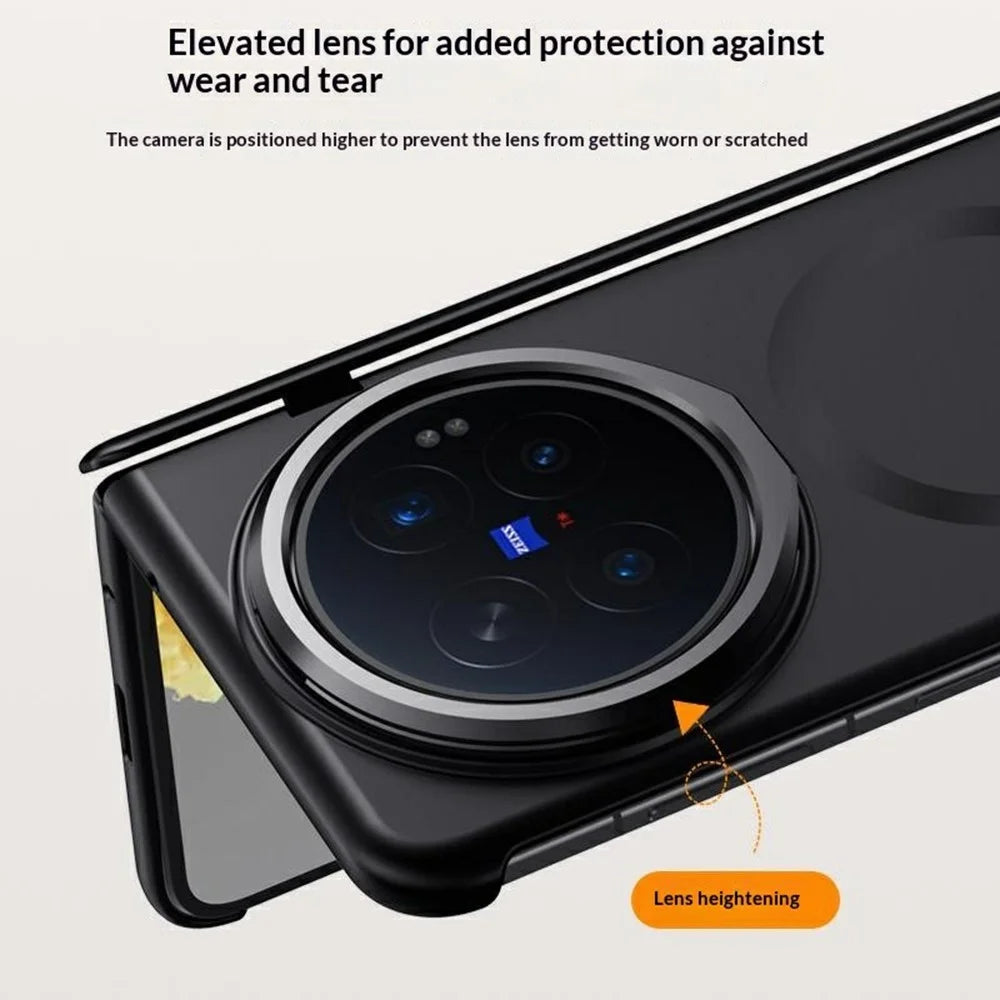 For vivo X Fold6 5G Magnetic Case Hard PC Phone Cover with HD Tempered Glass Film, Lens Kickstand - Black - 7