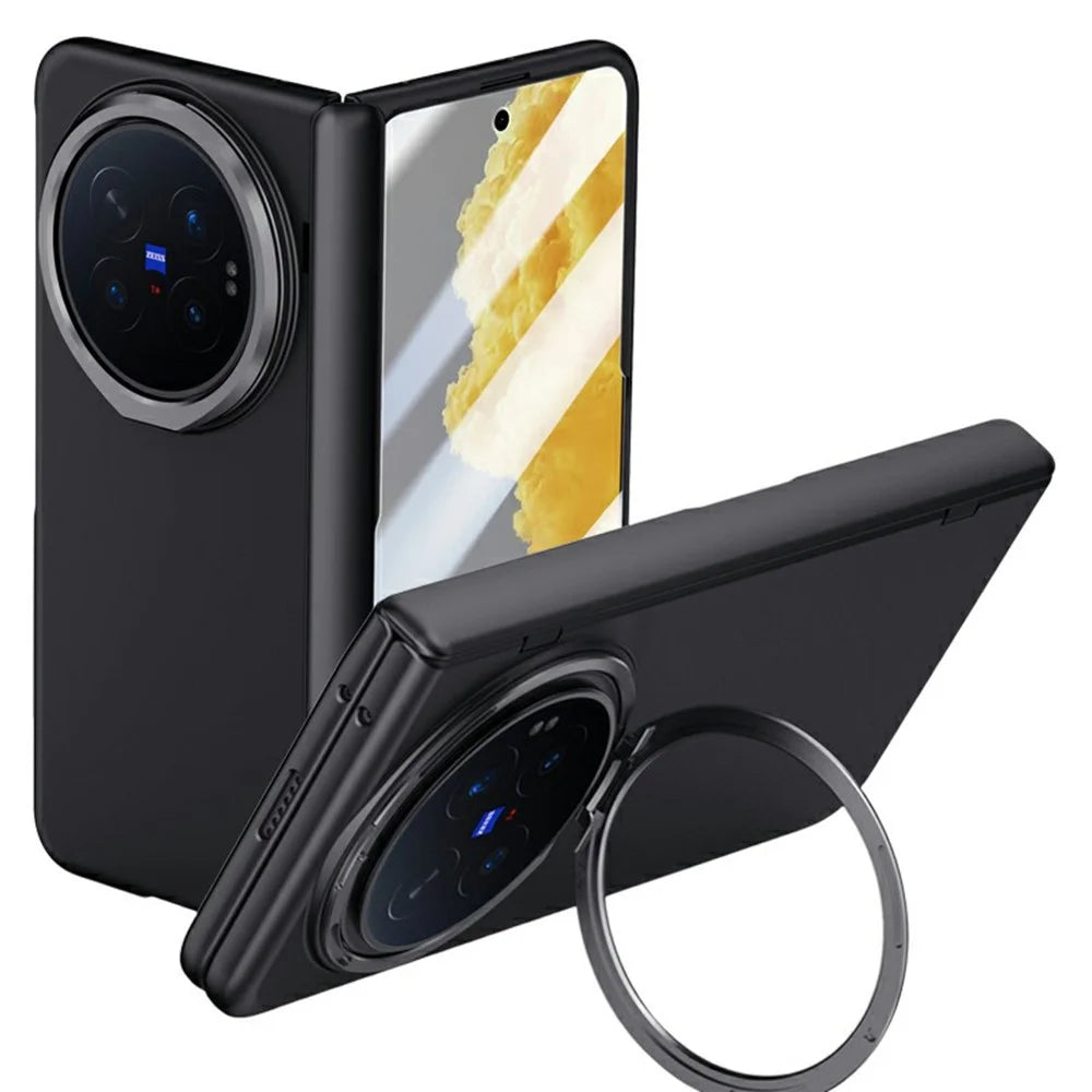 For vivo X Fold6 5G Case Kickstand Hard PC Phone Cover with HD Tempered Glass Film - Black - 1