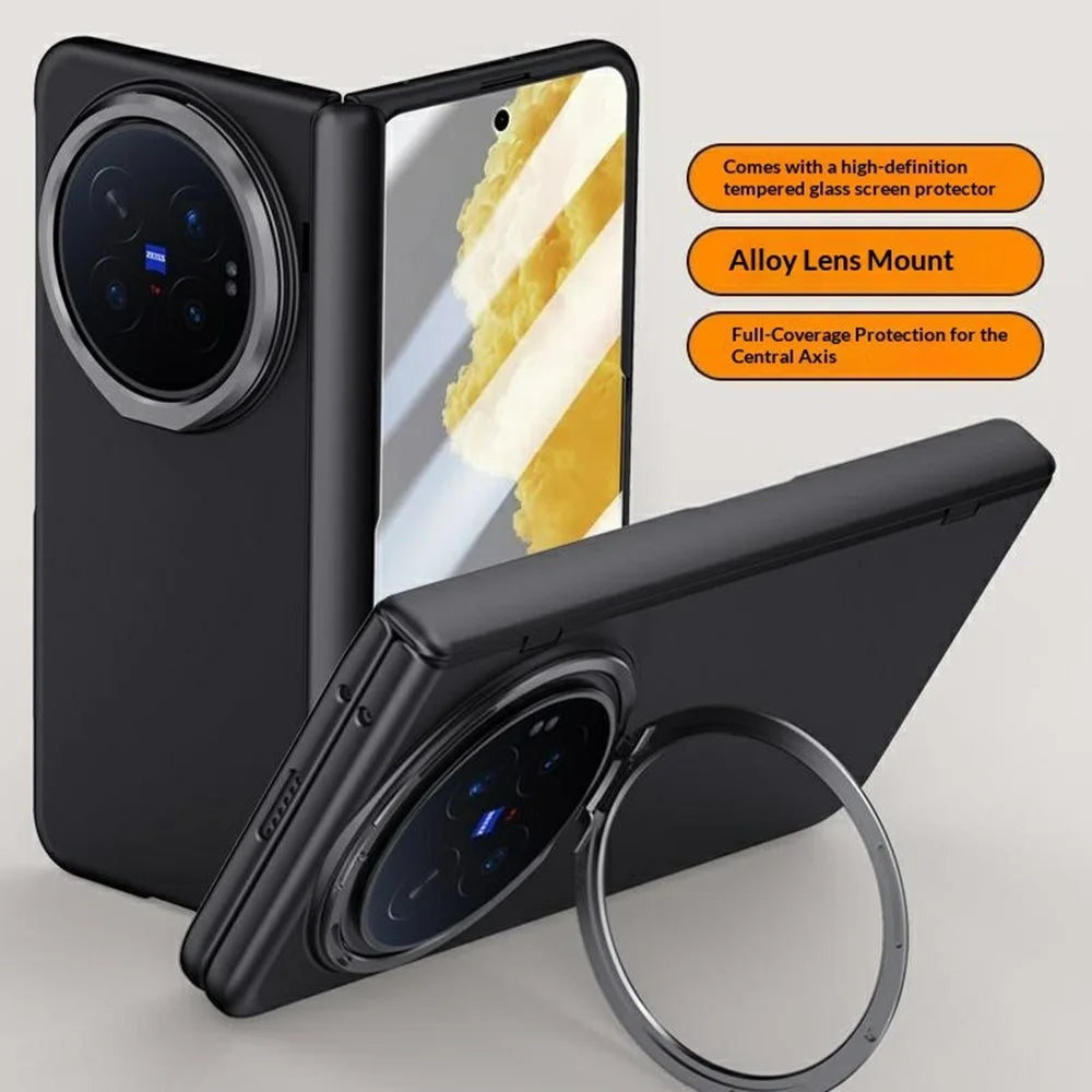 For vivo X Fold6 5G Case Kickstand Hard PC Phone Cover with HD Tempered Glass Film - Black - 2