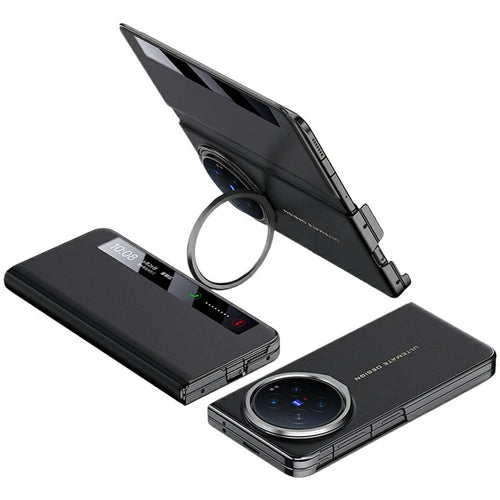 For vivo X Fold6 5G Case Smart View Window Leather Phone Cover with Metal Lens Kickstand - Black - 1