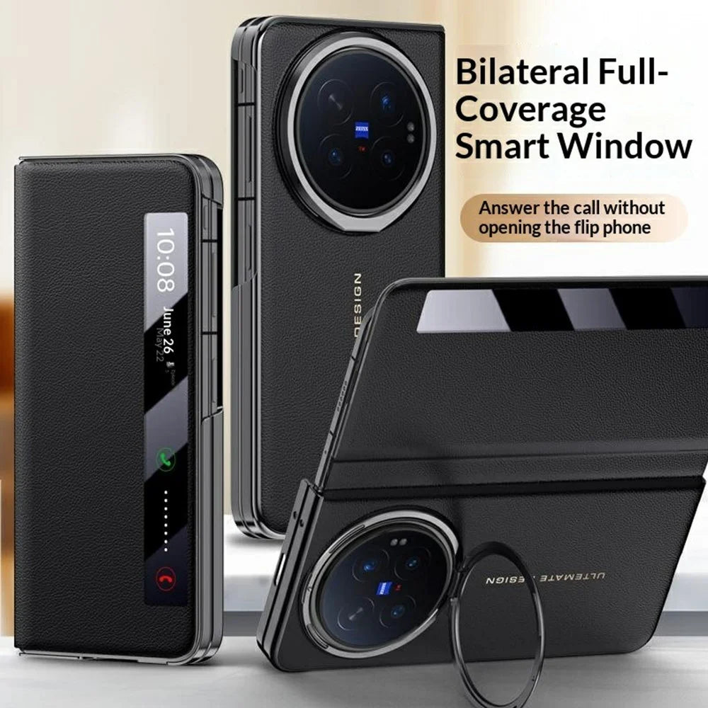 For vivo X Fold6 5G Case Smart View Window Leather Phone Cover with Metal Lens Kickstand - Black - 2