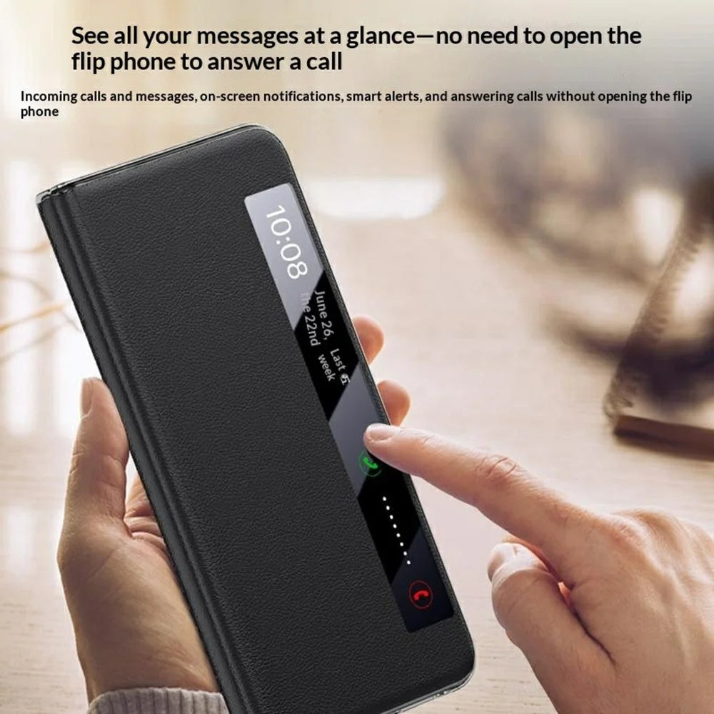 For vivo X Fold6 5G Case Smart View Window Leather Phone Cover with Metal Lens Kickstand - Black - 5