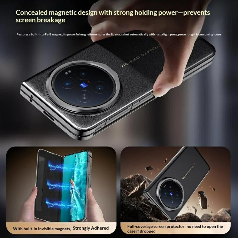 For vivo X Fold6 5G Case Smart View Window Leather Phone Cover with Metal Lens Kickstand - Black - 7