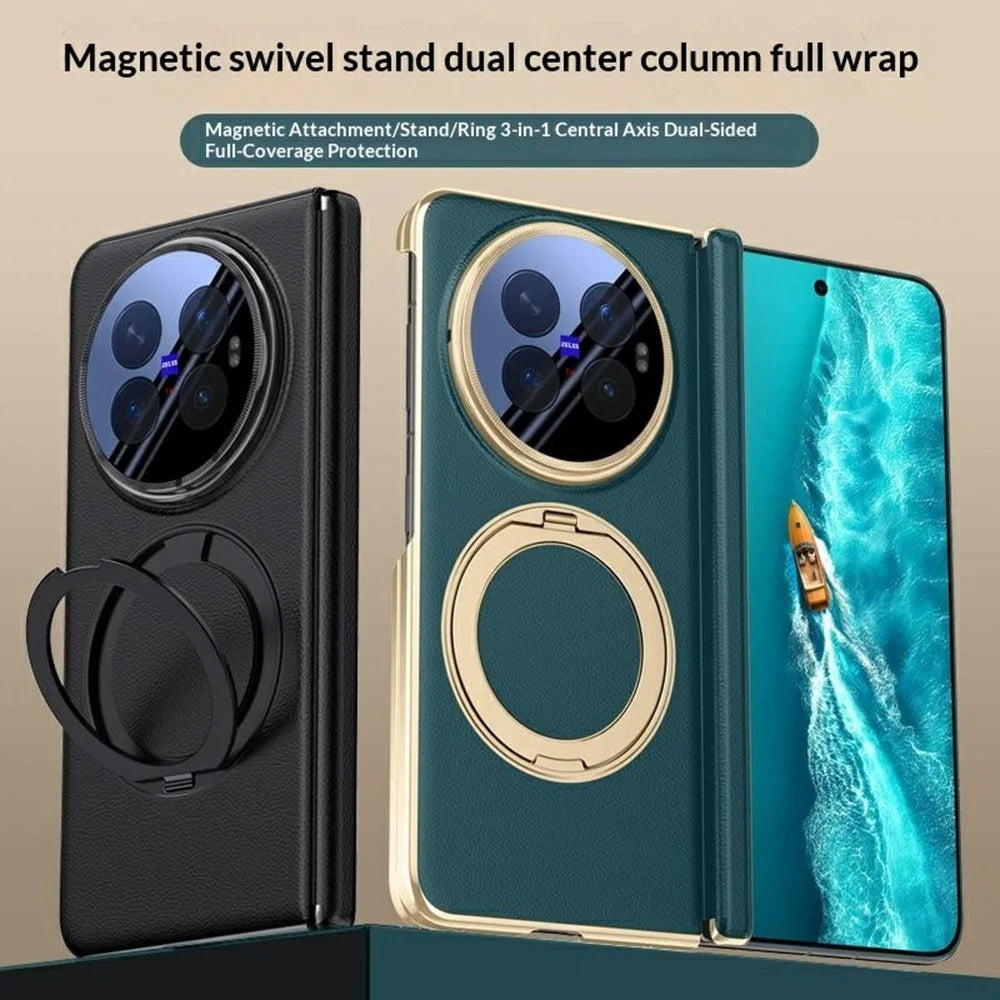 For vivo X Fold6 5G Magnetic Case with Tempered Glass Lens Protector 360° Rotating Ring Kickstand Protective Cover - Black - 2