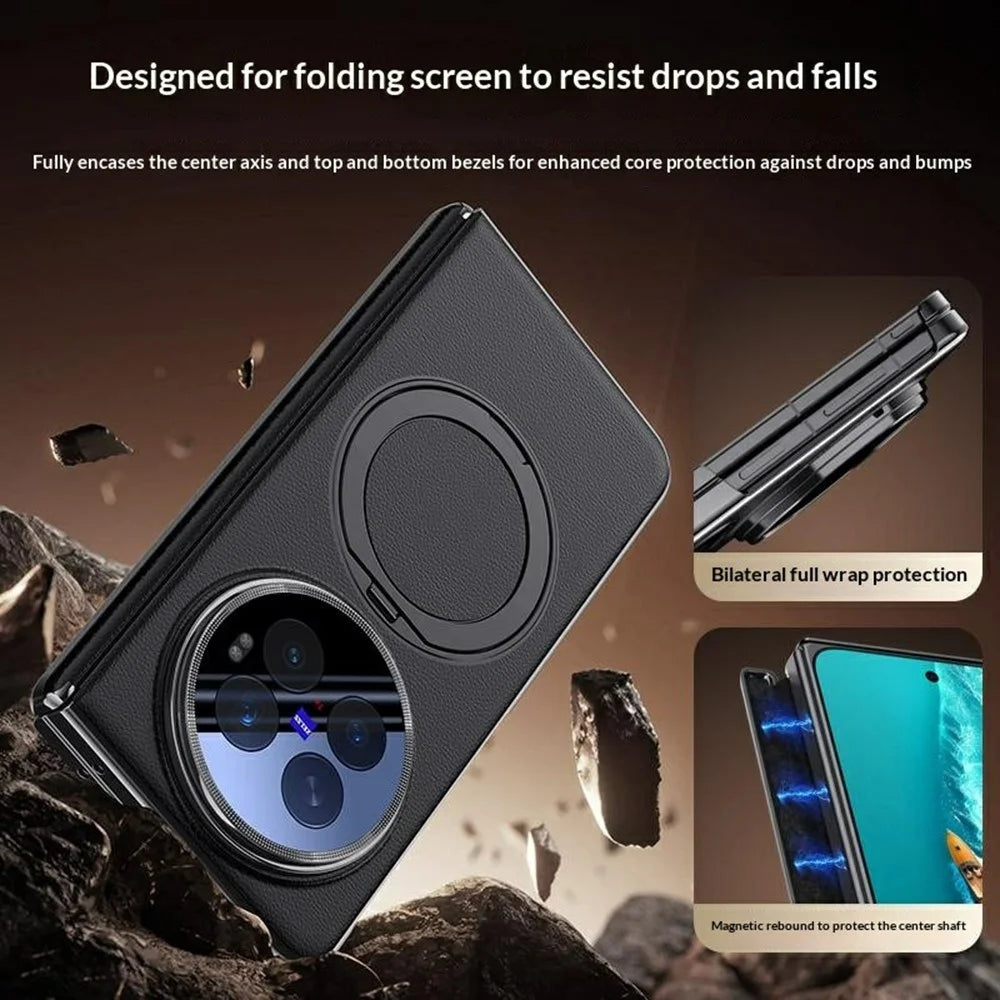 For vivo X Fold6 5G Magnetic Case with Tempered Glass Lens Protector 360° Rotating Ring Kickstand Protective Cover - Black - 4