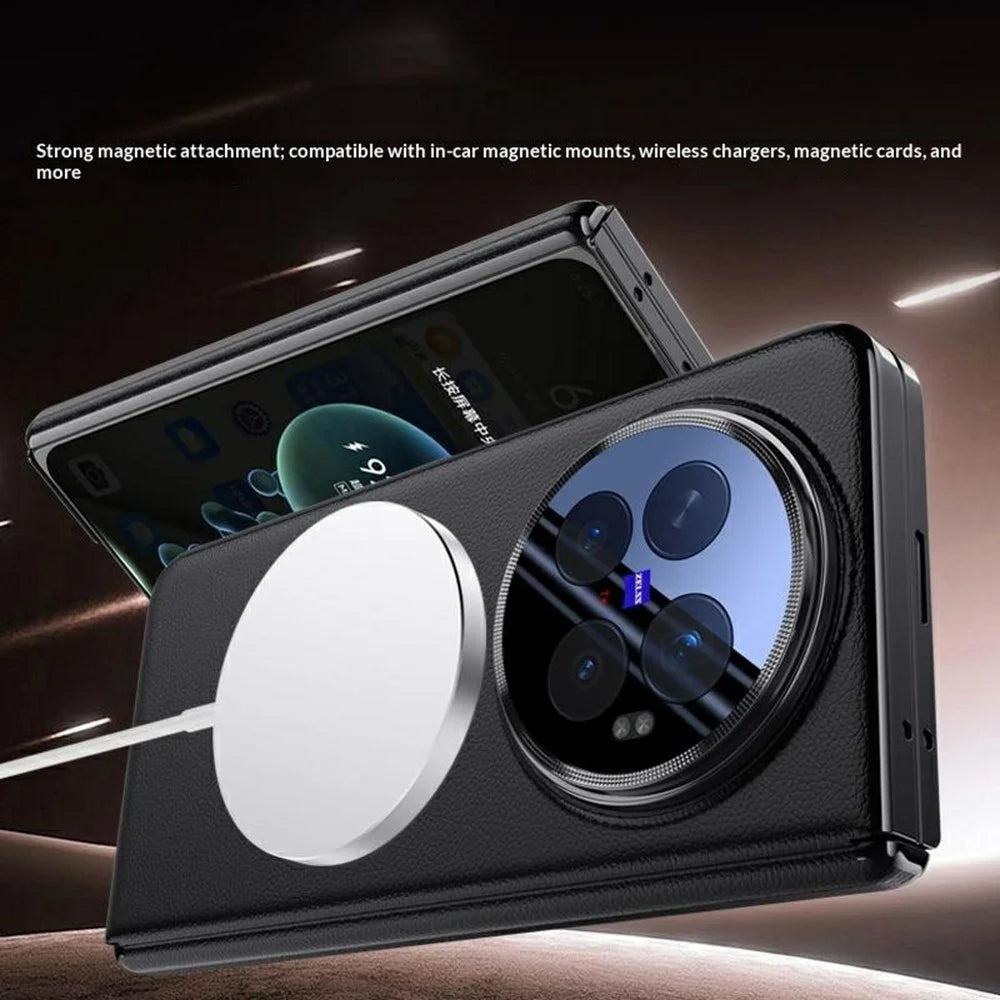 For vivo X Fold6 5G Magnetic Case with Tempered Glass Lens Protector 360° Rotating Ring Kickstand Protective Cover - Black - 6