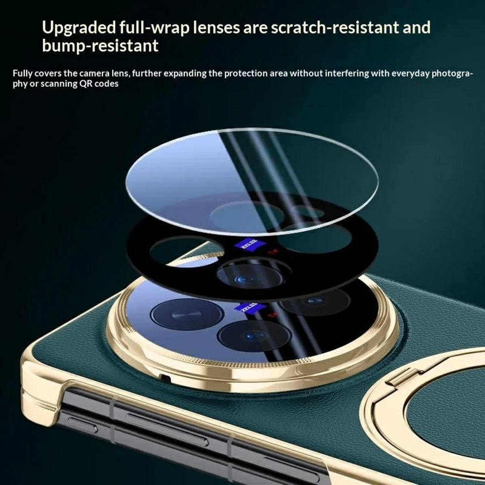 For vivo X Fold6 5G Magnetic Case with Tempered Glass Lens Protector 360° Rotating Ring Kickstand Protective Cover - Black - 7