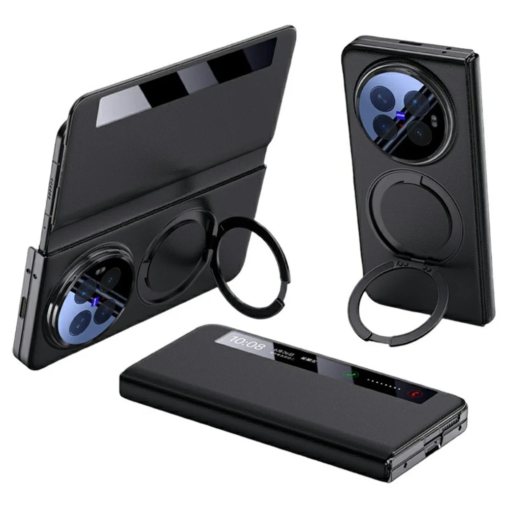 For vivo X Fold6 5G Case View Window PU Leather Phone Cover with Rotating Magnetic Kickstand - Black - 1