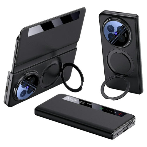 For vivo X Fold6 5G Case View Window PU Leather Phone Cover with Rotating Magnetic Kickstand - Black - 1