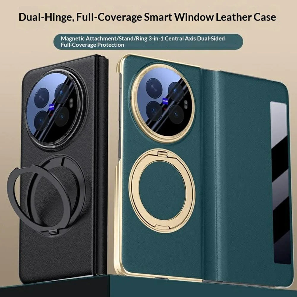 For vivo X Fold6 5G Case View Window PU Leather Phone Cover with Rotating Magnetic Kickstand - Black - 2