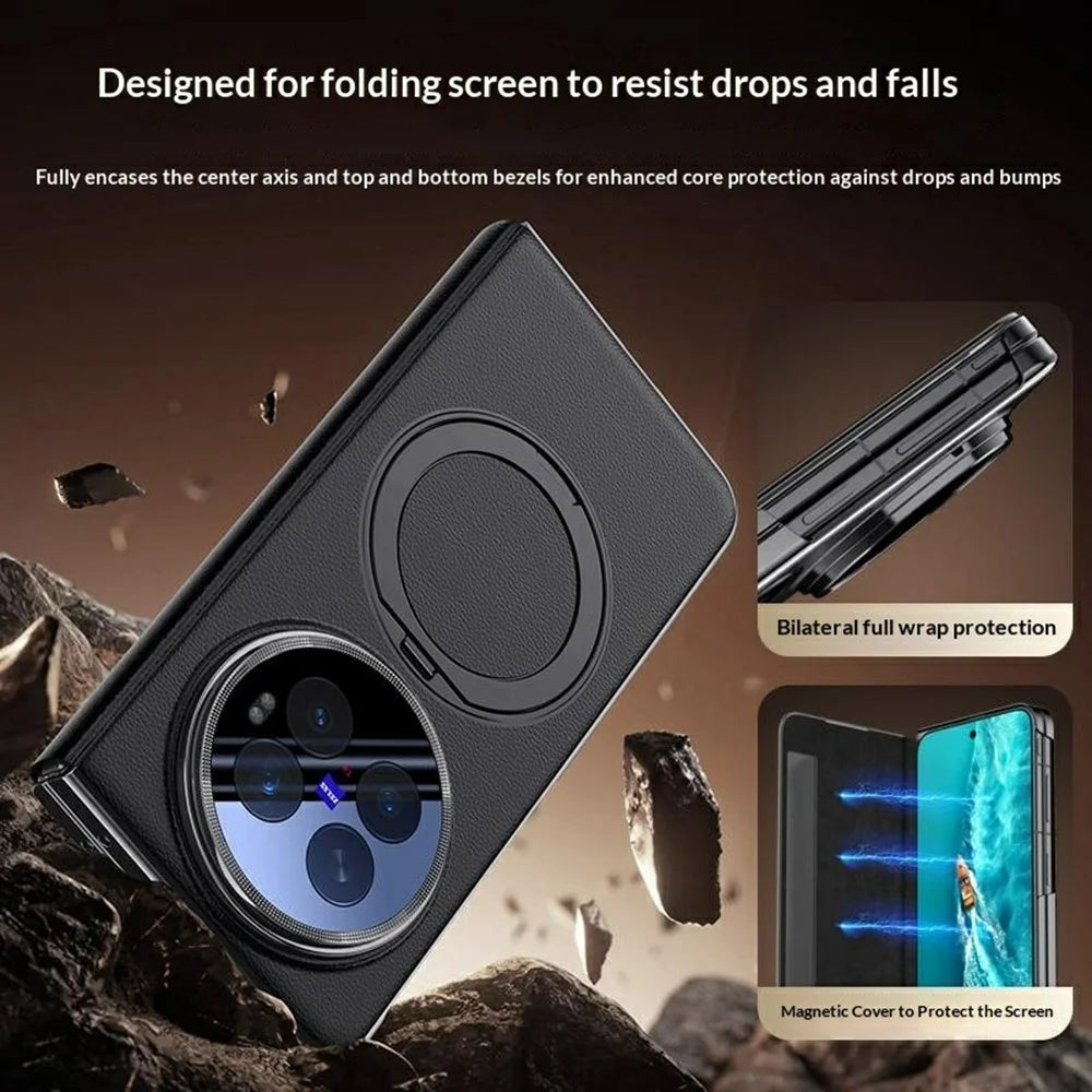 For vivo X Fold6 5G Case View Window PU Leather Phone Cover with Rotating Magnetic Kickstand - Black - 4