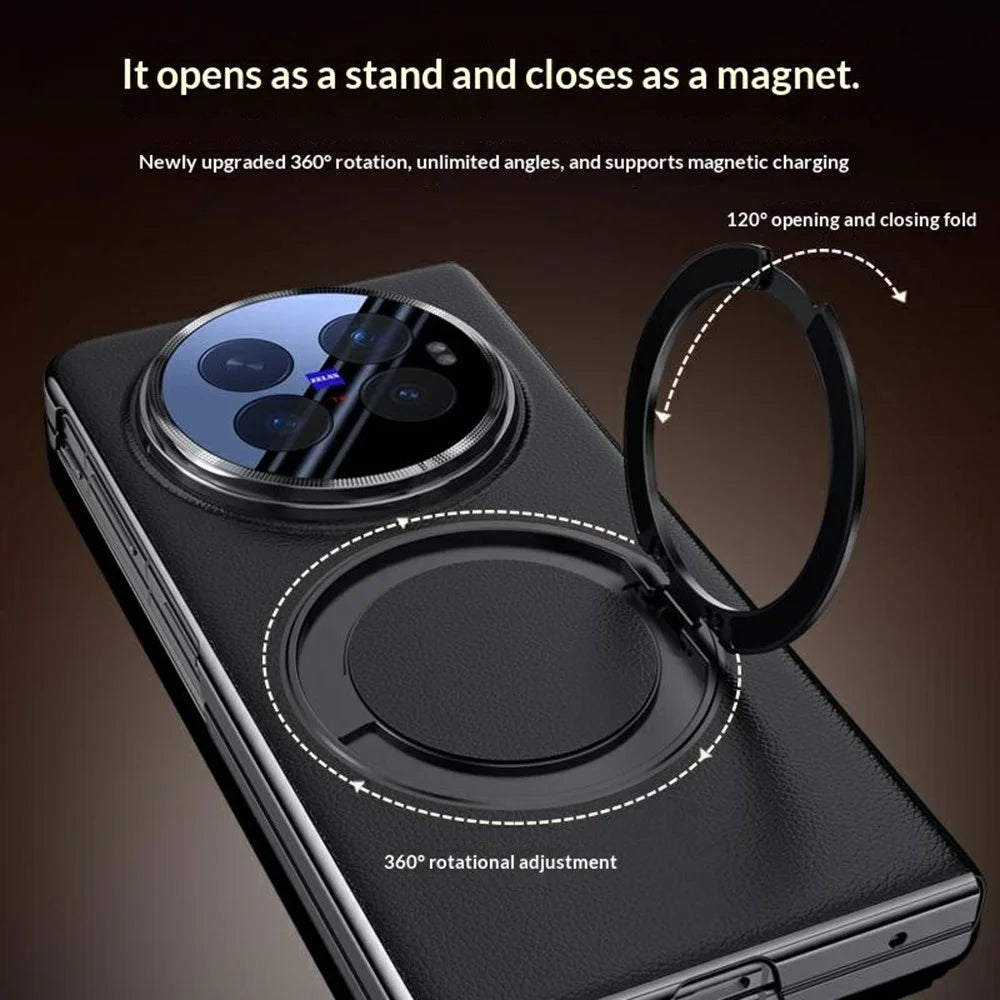 For vivo X Fold6 5G Case View Window PU Leather Phone Cover with Rotating Magnetic Kickstand - Black - 5