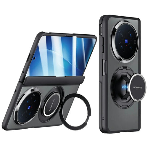 For vivo X Fold6 5G Magnetic Case Hand Strap Kickstand 2-in-1 Phone Cover with Tempered Glass Film - Black - 1