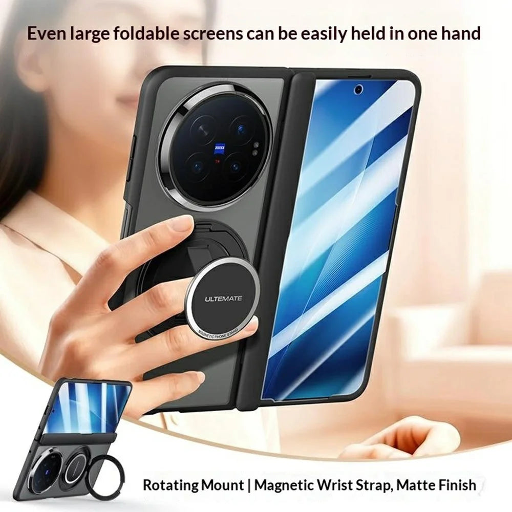 For vivo X Fold6 5G Magnetic Case Hand Strap Kickstand 2-in-1 Phone Cover with Tempered Glass Film - Black - 2