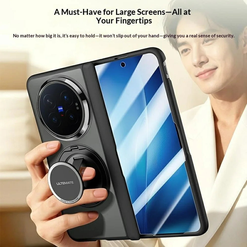 For vivo X Fold6 5G Magnetic Case Hand Strap Kickstand 2-in-1 Phone Cover with Tempered Glass Film - Black - 4