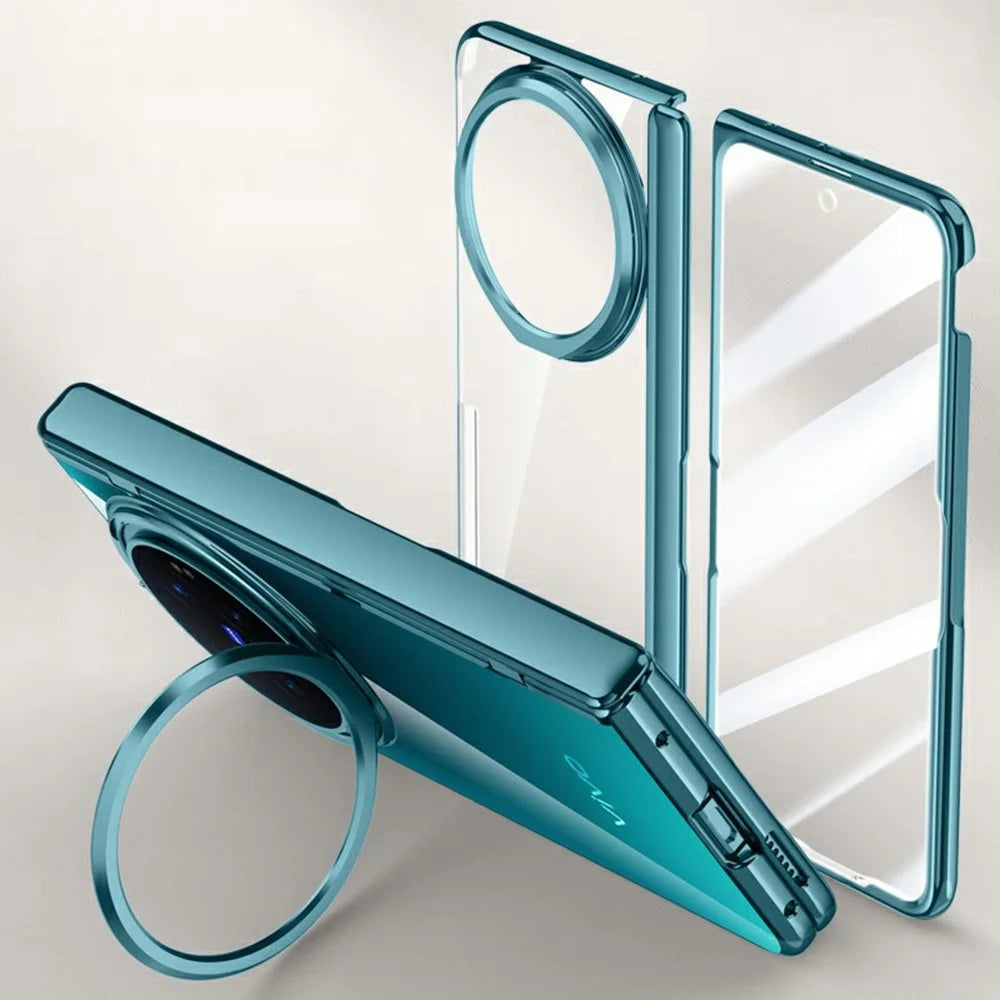 For vivo X Fold6 5G Case PC + Acrylic Phone Cover with HD Tempered Glass Film, Lens Kickstand - Green - 1