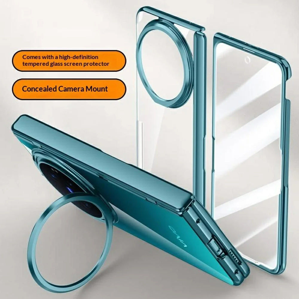 For vivo X Fold6 5G Case PC + Acrylic Phone Cover with HD Tempered Glass Film, Lens Kickstand - Green - 2