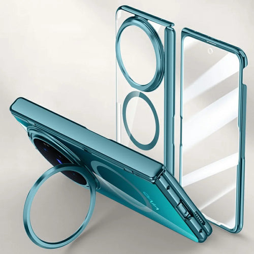 For vivo X Fold6 5G Magnetic Case PC + Acrylic Phone Cover with HD Tempered Glass Film, Lens Kickstand - Green - 1