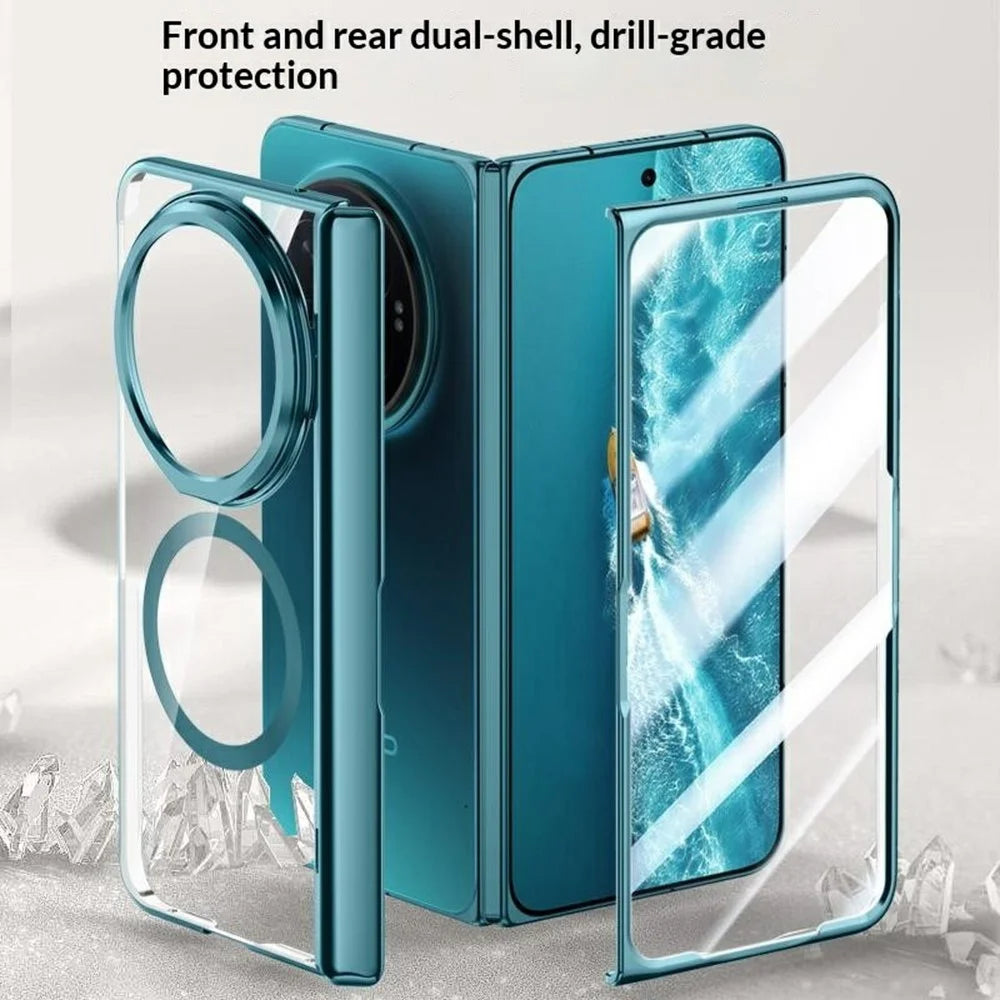 For vivo X Fold6 5G Magnetic Case PC + Acrylic Phone Cover with HD Tempered Glass Film, Lens Kickstand - Green - 4
