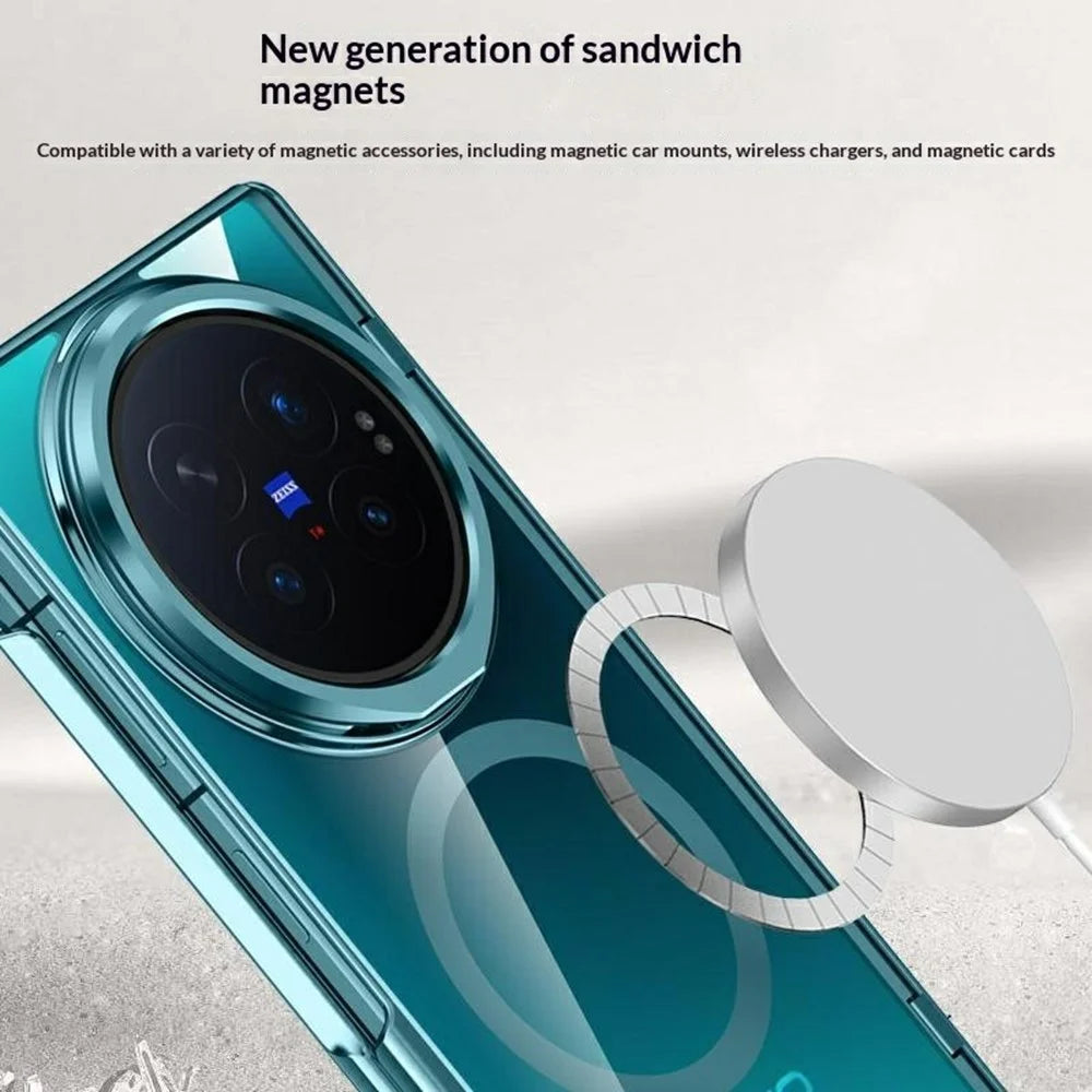 For vivo X Fold6 5G Magnetic Case PC + Acrylic Phone Cover with HD Tempered Glass Film, Lens Kickstand - Green - 5