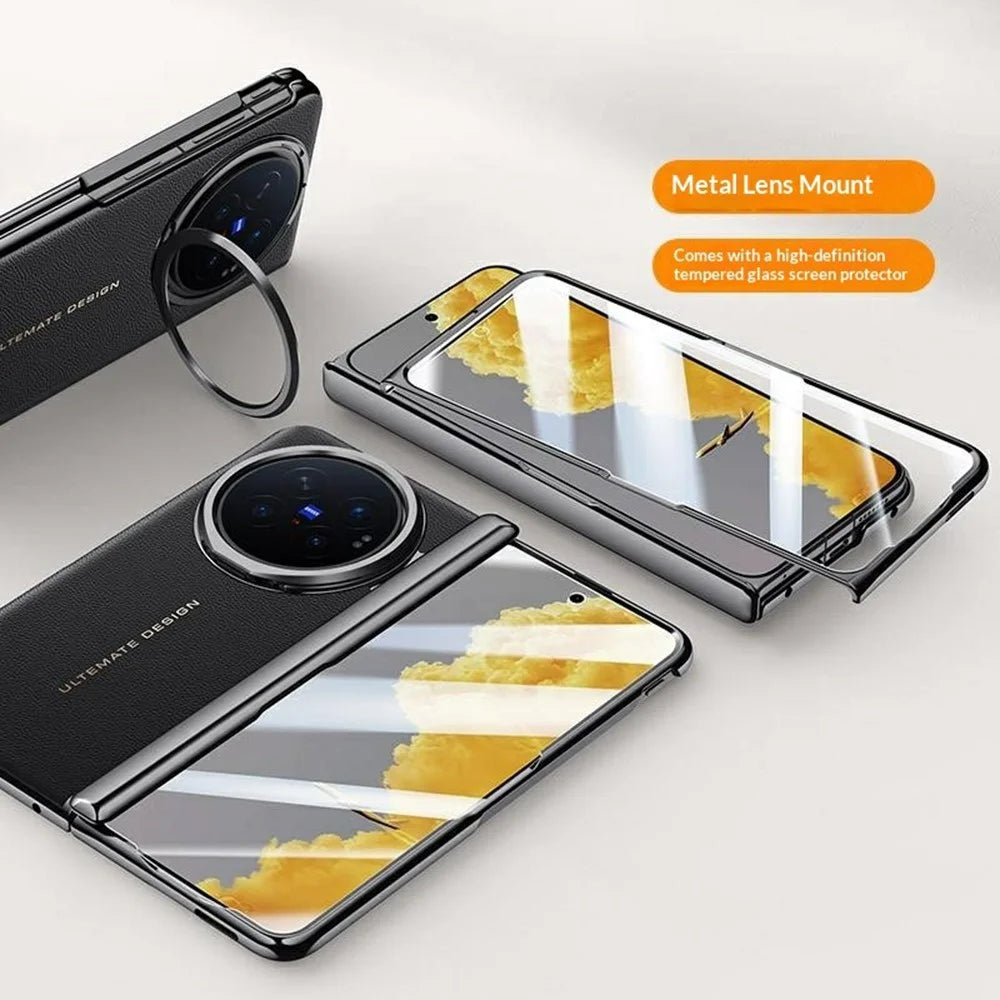 For vivo X Fold6 5G Case with Tempered Glass Screen Protector Lens Kickstand Electroplated Phone Cover - Black - 2