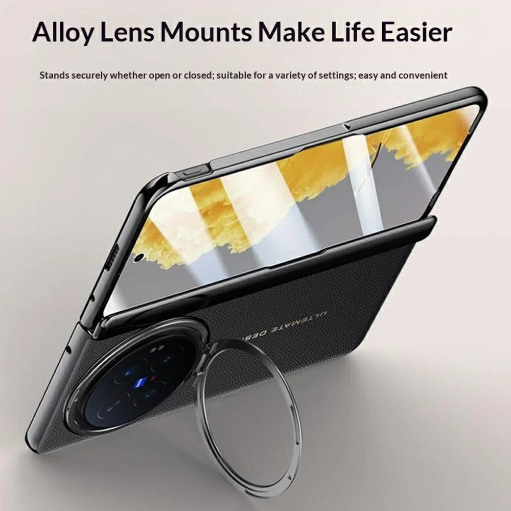 For vivo X Fold6 5G Case with Tempered Glass Screen Protector Lens Kickstand Electroplated Phone Cover - Black - 3