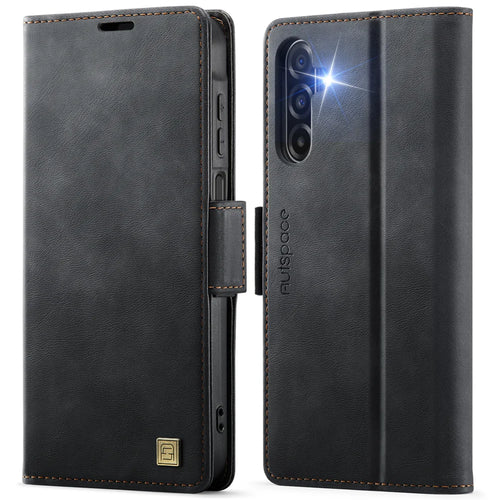 AUTSPACE for Samsung Galaxy A18 5G / A18 4G / A17 5G / A17 4G / A26 5G A11 Case RFID Blocking Retro Leather Cell Phone Wallet Cover - Black - 1