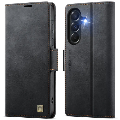 AUTSPACE for Samsung Galaxy A57 5G A11 Case RFID Blocking Retro Leather Cell Phone Wallet Cover - Black - 1