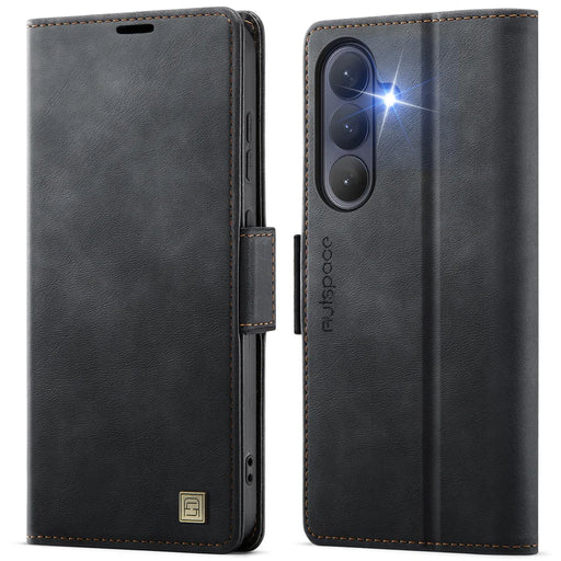 AUTSPACE for Samsung Galaxy S26 A11 Case RFID Blocking Retro Leather Cell Phone Wallet Cover - Black - 1