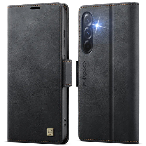 AUTSPACE for Samsung Galaxy A37 5G A11 Case RFID Blocking Retro Leather Cell Phone Wallet Cover - Black - 1