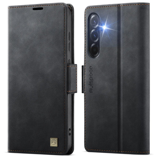 AUTSPACE for Samsung Galaxy A37 5G A11 Case RFID Blocking Retro Leather Cell Phone Wallet Cover - Black - 1