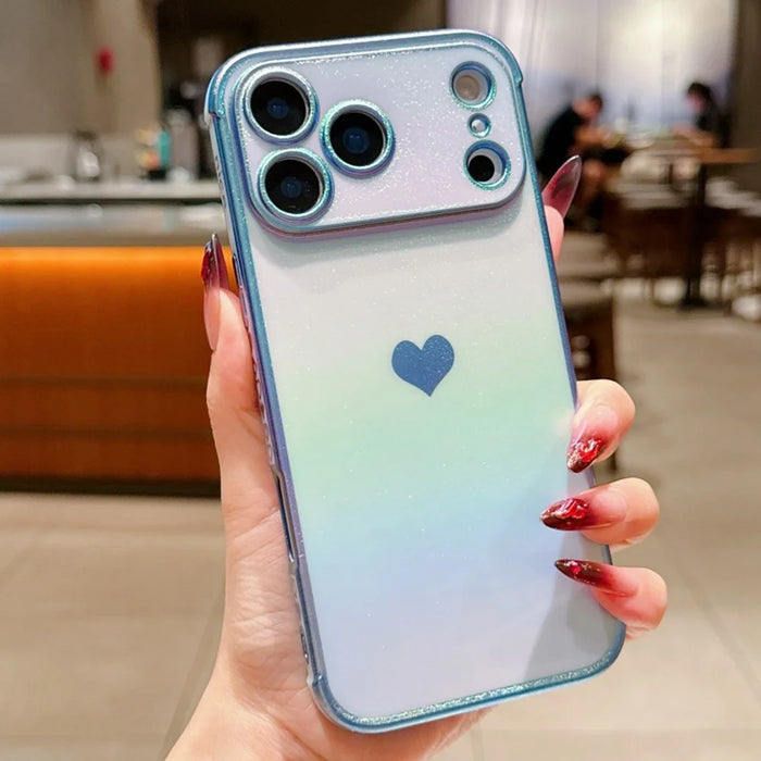 For iPhone 17 Pro Max Case Dazzling Design Electroplating Heart Pattern TPU Phone Cover - Blue - 2