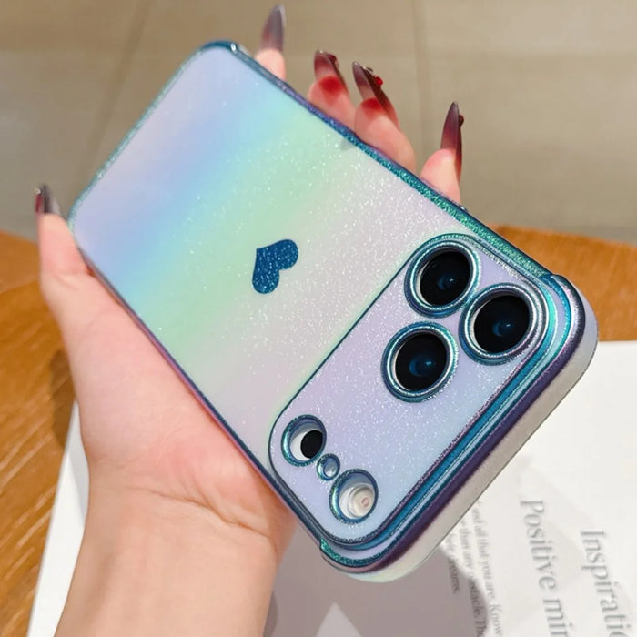 For iPhone 17 Pro Max Case Dazzling Design Electroplating Heart Pattern TPU Phone Cover - Blue - 3