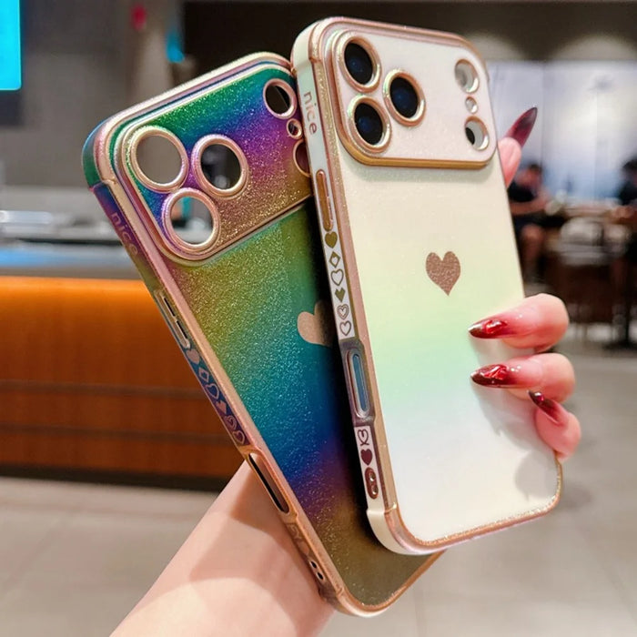 For iPhone 17 Pro Max Case Dazzling Design Electroplating Heart Pattern TPU Phone Cover - Blue - 6