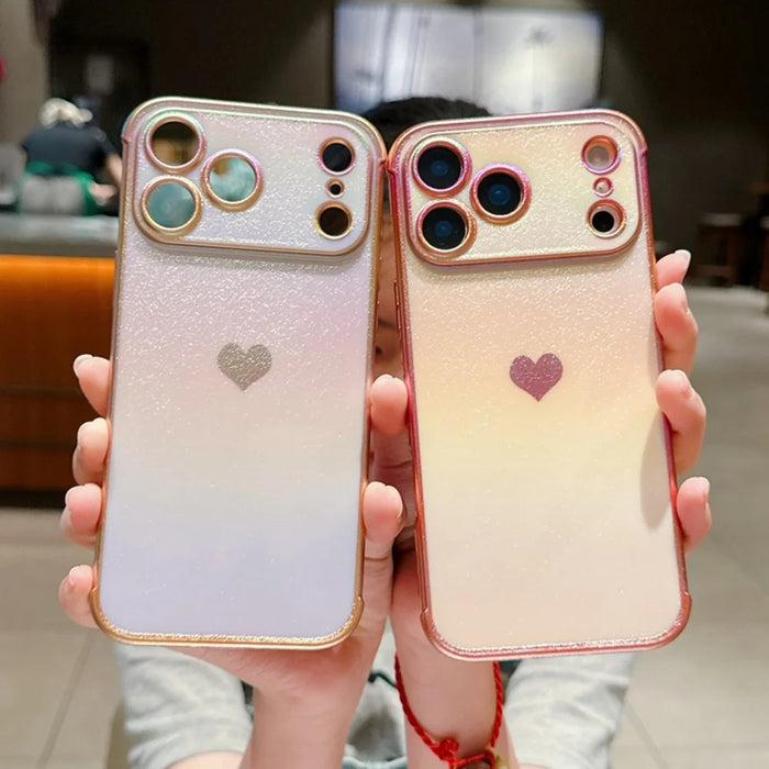 For iPhone 17 Pro Max Case Dazzling Design Electroplating Heart Pattern TPU Phone Cover - Blue - 7