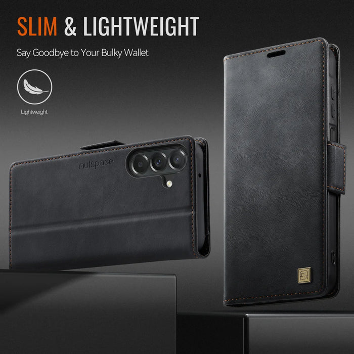 AUTSPACE for Samsung Galaxy A27 5G A11 Case RFID Blocking Retro Leather Cell Phone Wallet Cover - Black - 4
