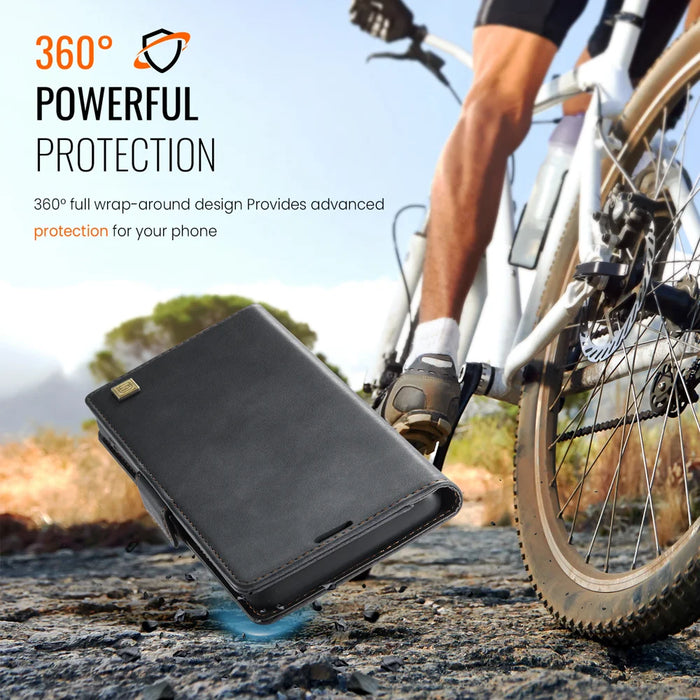AUTSPACE for iPhone 17 Pro Max A11 Case RFID Blocking Retro Leather Cell Phone Wallet Cover - Black - 6