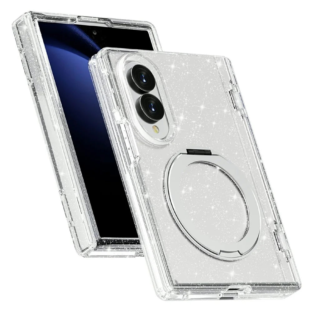 For Samsung Galaxy Z Fold8 Case Magnetic Kickstand Glitter Powder PC + TPU Phone Cover - White - 2